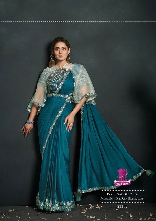 Predrapped Saree Satin Silk Crepe - Image 2