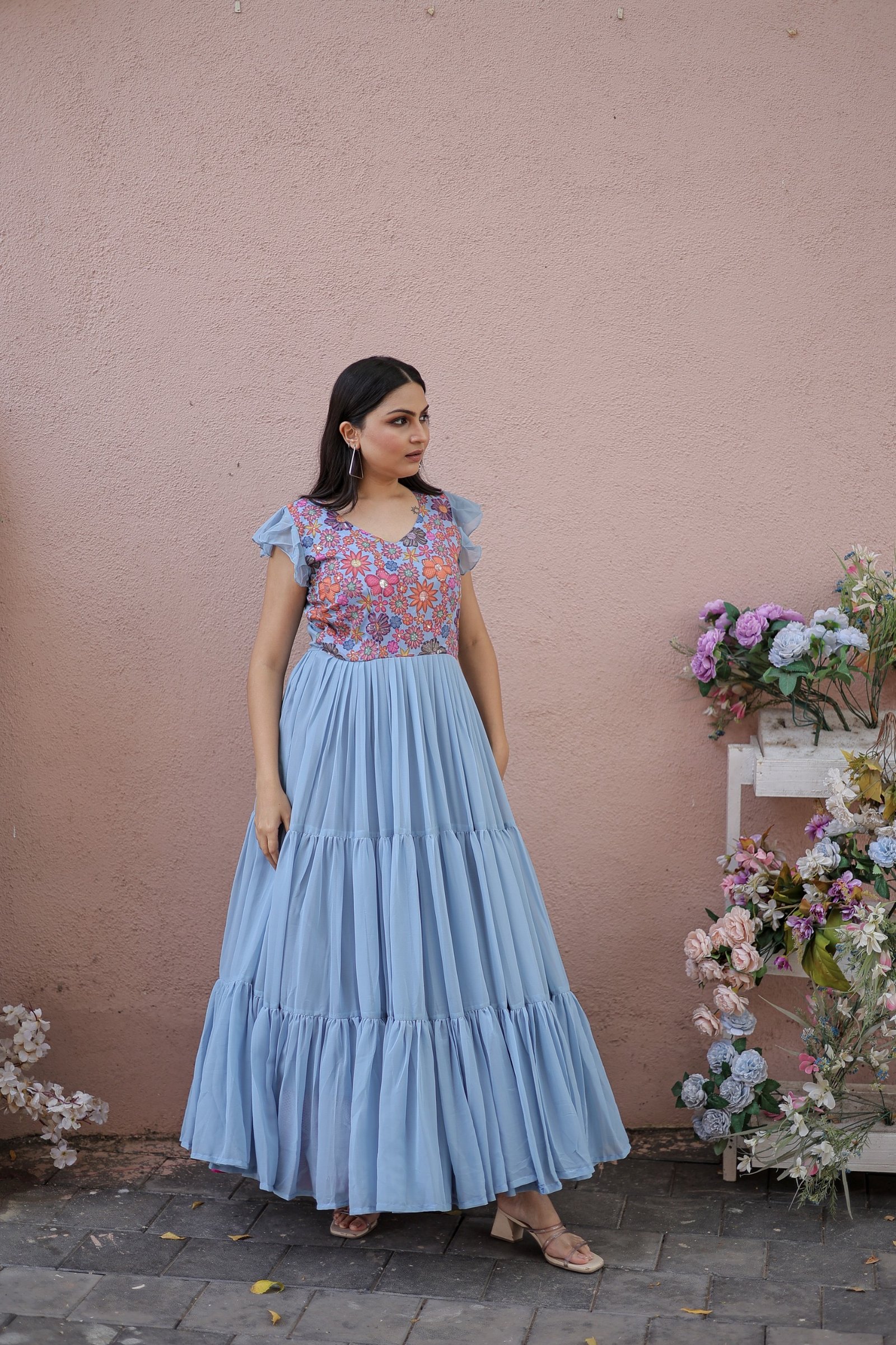 Gown Faux Georgette with Rich Floral Position Print Work - Image 3