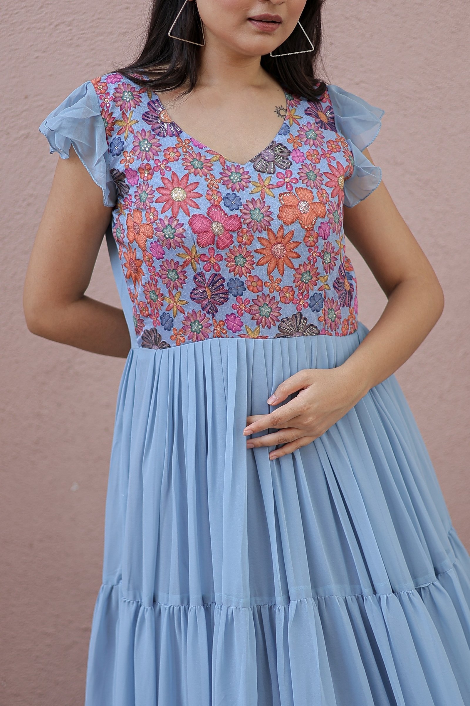 Gown Faux Georgette with Rich Floral Position Print Work - Image 5