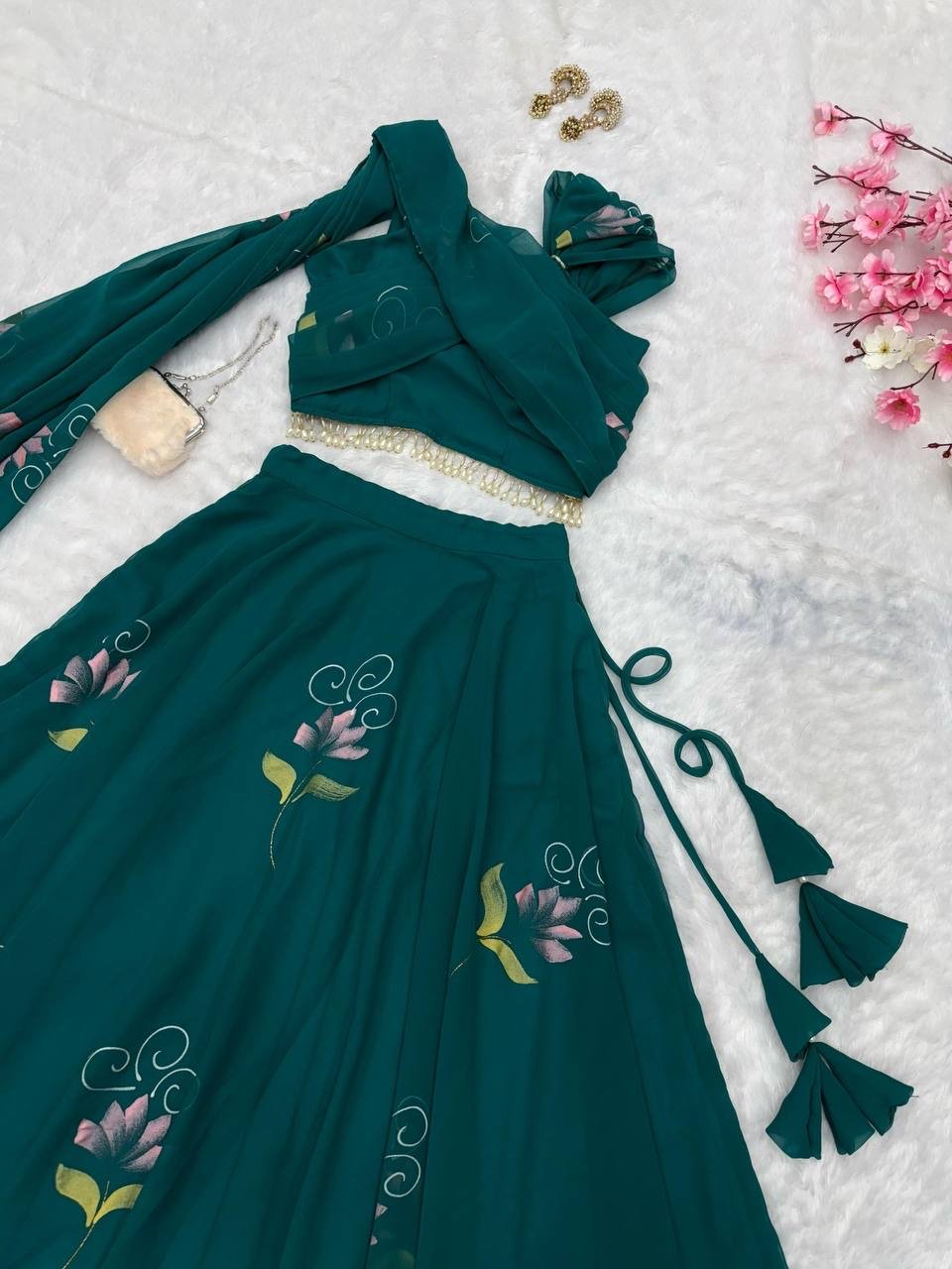 Lehenga Choli Georgette Hand Printed - Image 3