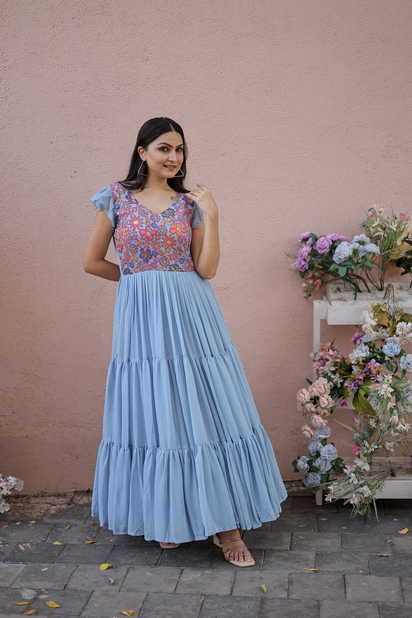 Gown Faux Georgette with Rich Floral Position Print Work - Image 4